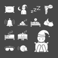 insomnia symptoms asleep disorder linear icons style vector