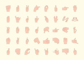 sign language hand gestures collection icons line and fill vector