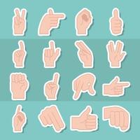 sign language hand gestures expression green background line and fill icon vector