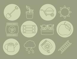 gardening garden planting ecology tools icons line icons style vector