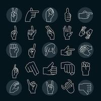 sign language hand gestures expression green background line icon vector