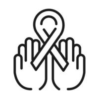 feminism movement icon hands with ribbon campaign female rights pictogram line style vector