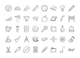 back to school supplies elementary education line icons set style vector