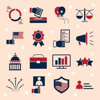 United States elections political election campaign celebration red and blue flat icons set vector