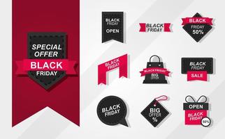 black friday set of icons special offer season with shadows flat style vector