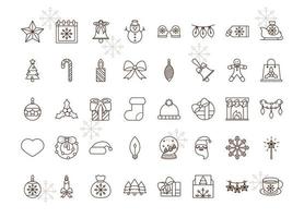 happy merry christmas decoration ornaments season celebration festive line icons pack vector