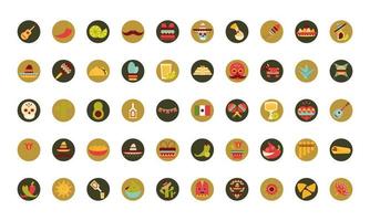 mexican icons set decoration celebration festive folk country flat design vector