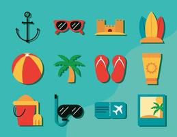 summer vacation travel recreation adventure collection icons flat style vector