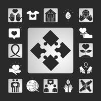 community together charity donation and love silhouette icons set black bacground vector