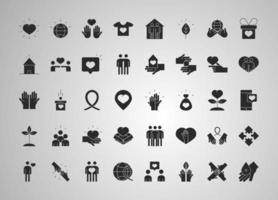 community together charity donation and love silhouette icons set vector