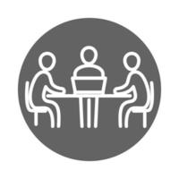 meeting people at the desk with laptop coworking office business workspace block and line icon vector