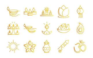 feliz diwali india festival deepavali religión evento gradiente estilo colección de iconos vector