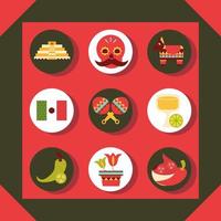 Conjunto de iconos mexicanos decoración celebración festiva tradicional diseño plano vector