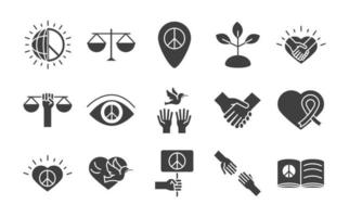 Los iconos de la línea del día de los derechos humanos establecen el diseño incluido la bandera mundial del corazón de paz vector