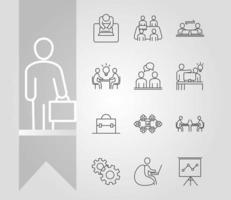 coworking office business teamwork space line icons design vector