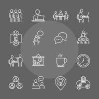 coworking office business workspace employees and team line icons design vector