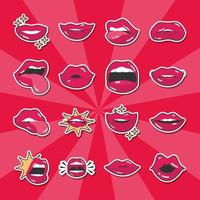 pop art mouth and lips sexy different expression set line and fill icon vector