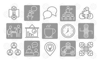 coworking office business workspace employees and team line icons design vector