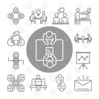 coworking office business workspace coworkers working laptop or computer line icons design vector