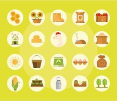 agriculture work equipment farm cartoon block and flat icons set vector