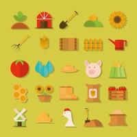 estilo de icono plano de dibujos animados de granja de equipo de trabajo agrícola vector