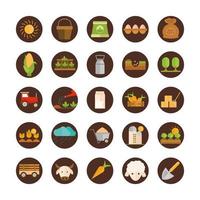 agriculture work equipment farm cartoon block and flat icons set vector