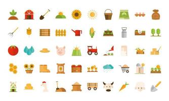 estilo de icono plano de dibujos animados de granja de equipo de trabajo agrícola vector