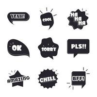 slang bubbles different words and phrases in multicolor cartoon bye pls sorry flat icons set vector