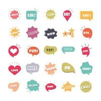 slang bubbles different words and phrases in multicolor cartoon hello omg enjoy love flat icons set vector