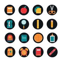 school education supply class stationery block and flat style icon s set vector