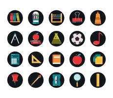 school education supply class stationery block and flat style icon s set vector