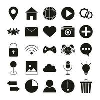 mobile application homepage camera photo avatar internet web button menu digital silhouette style icons set vector