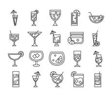 cocktail icon drink liquor refreshing alcohol glass cups icons collection vector