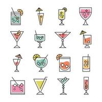 cocktail icon drink liquor refreshing alcohol glass cups celebration event party icons set vector
