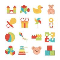 objeto de juguete para que los niños pequeños jueguen conjunto de iconos de dibujos animados de estilo plano vector