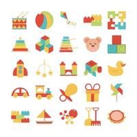 objeto de juguete para que los niños pequeños jueguen conjunto de iconos de dibujos animados de estilo plano vector