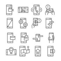 aplicación digital de tecnología de dispositivo de teléfono inteligente y conexión conjunto de iconos de diseño de estilo de línea delgada vector