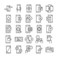 aplicación digital de tecnología de dispositivo de teléfono inteligente y conexión conjunto de iconos de diseño de estilo de línea delgada vector