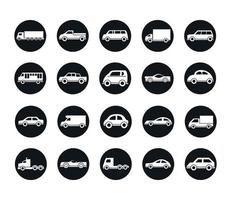 car model sedan suv pickup truck transport vehicle silhouette style icons set design vector