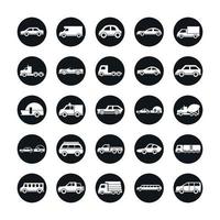 car model construction passenger public service transport vehicle silhouette style icons set design vector