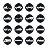 car model delivery truck passenger public transport vehicle silhouette style icons set design vector