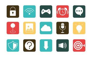 mobile application wifi game clock sms support web button menu digital flat style icons set vector