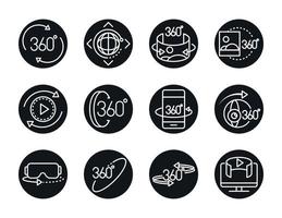 360 degree view virtual tour image panorama linear style icons set design vector