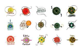 raksha bandhan traditional indian wristband of love between brothers and sisters icons set vector