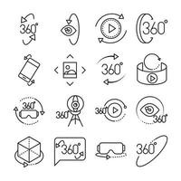 360 degree view virtual tour image panorama linear style icons set design vector