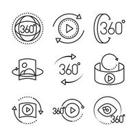 360 degree view virtual tour image panorama linear style icons set design vector