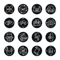 360 degree view virtual tour image panorama linear style icons set design vector