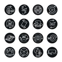 360 degree view virtual tour image panorama linear style icons set design vector