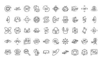 360 degree view virtual tour image panorama linear style icons set design vector
