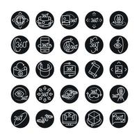 360 degree view virtual tour image panorama linear style icons set design vector